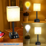 Bedside Table Lamps with 4 USB Ports and Power Outlets