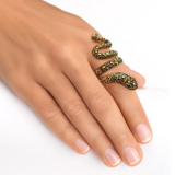 Black Crystal 14k Yellow Gold-Plated Coiled Snake Ring