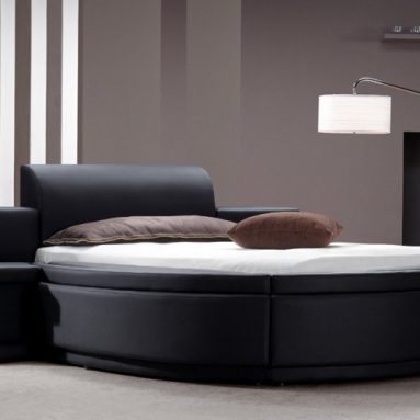 Black Leather Round Bed with Storage