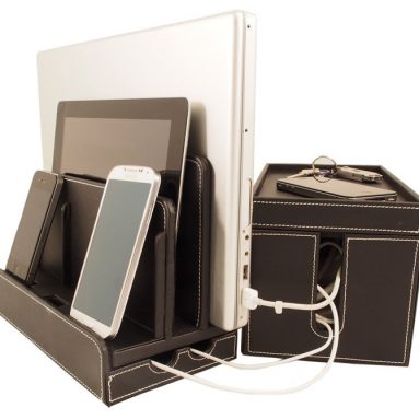 Leatherette Multi-Charger and Cord Cubby Combo