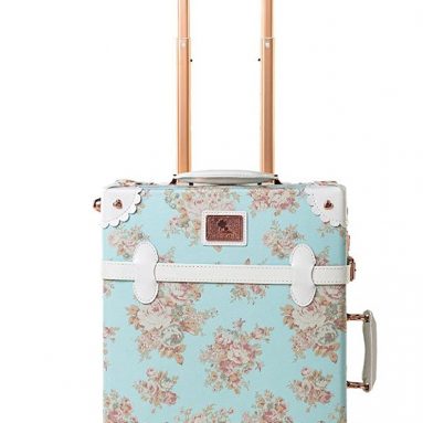 Blue Floral Luggage Pu Leather Vintage Suitcases