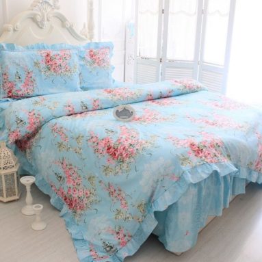 Blue Rose Print Bedding Sets Romantic Rose Duvet Cover Set