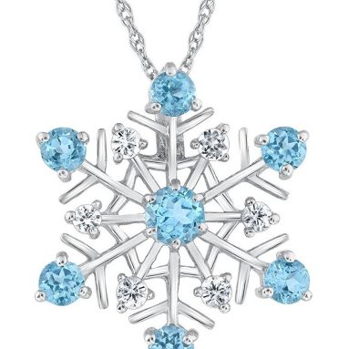 Blue Topaz and White Sapphire Snowflake Pendant