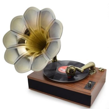 Bluetooth 3-Speed Stereo Turntable with Classic Horn Phonograph