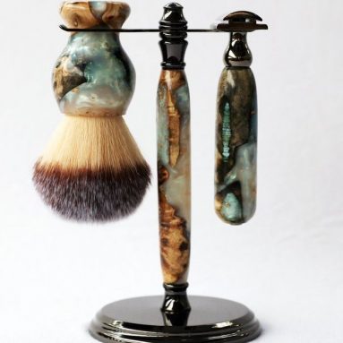 Buckeye Burl Shave Set with ‘Travel to Jupiter’ Resin