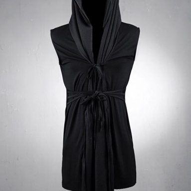 ByTheR Men’s Mesh Layerd String Detail Dark Gothic Sleeveless Hooded Cardigan