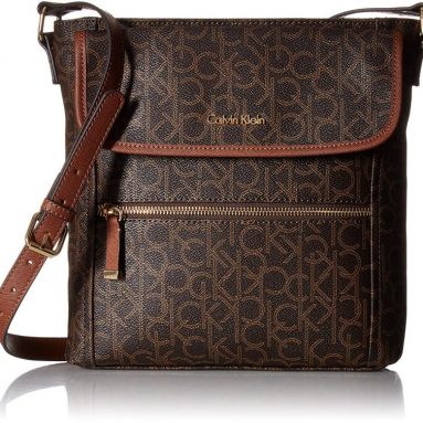 Calvin Klein Hudson Monogram Crossbody, Brown/Khaki/Luggage Saffiano