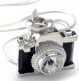 Camera Pendant Crystal Stud Necklace