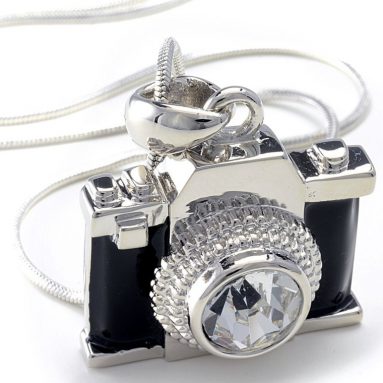 Camera Pendant Crystal Stud Necklace