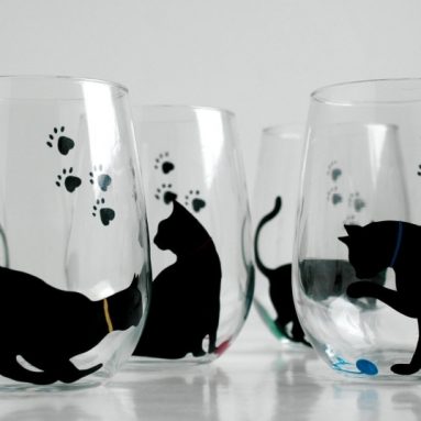 Cat and Yarn Stemless Wine Glass