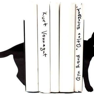 Cat and books bookends