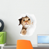 Cat in Paper Side Torn Hole Wall Decal Peel and Stick Graphic