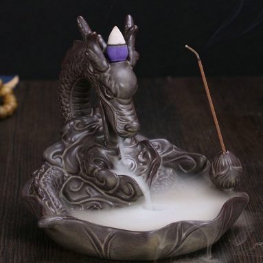 Ceramic Art Craft Carp Dragon Smoke Backflow Incense Burner Holder