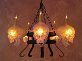 Chandelier with Five Clear Skulls