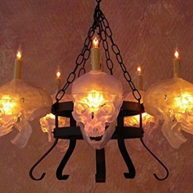 Chandelier with Five Clear Skulls
