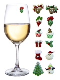 Christmas Holiday Magnetic Wine Glass Charms & Cocktail Markers Set of 12