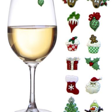 Christmas Holiday Magnetic Wine Glass Charms & Cocktail Markers Set of 12