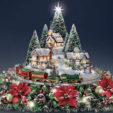 Christmas Village Floral Centerpiece with Lights Music and Motion