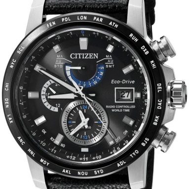Citizen Men’s ‘World Time A-T’ Quartz Stainless Steel and Leather Casual Watch