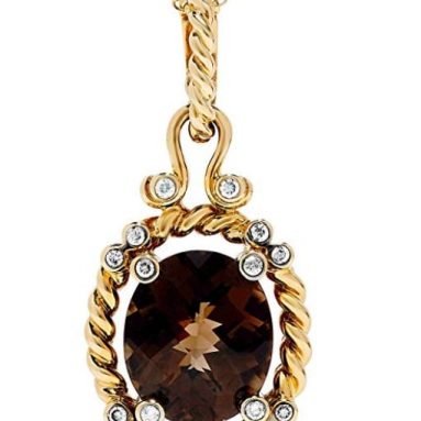 18k Heavy Yellow Gold Smoky Quartz and Diamond Rope Pendant Necklace