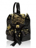 Glamorous Black Quilted Leather Fringe Backpack Bag