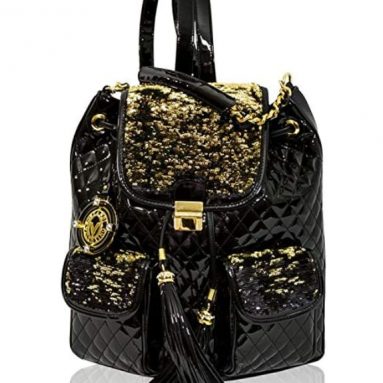 Glamorous Black Quilted Leather Fringe Backpack Bag