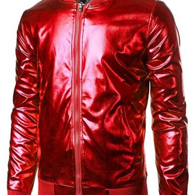 Mens Metallic Nightclub Styles Zip Up Varsity Baseball Bomber Jacket