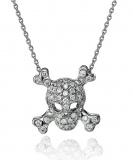 18k White Gold Skull and Crossbones Pendant Necklace