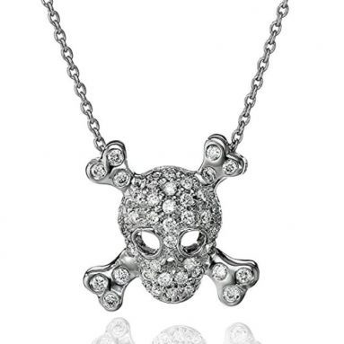 18k White Gold Skull and Crossbones Pendant Necklace