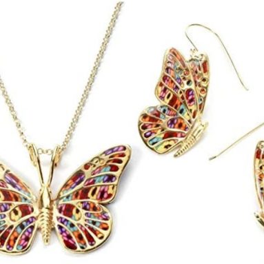 Gold Plated 925 Silver Butterfly Necklace and Dangle Earring Set