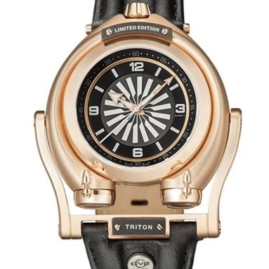 Triton Mens Swiss Automatic Black Leather Strap Watch