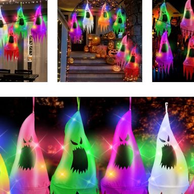 Halloween Ghost Hanging Decorations with Witch Hat Shapes