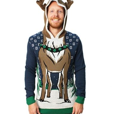 Ugly Christmas Sweater Men’s Hooded Reindeer Sweater