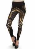 Gold Digital Printed Fold Over Waist Tight Fit Leggings