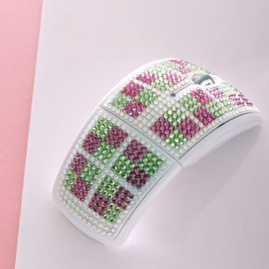 Wireless Mouse with Pink & Green Crystals