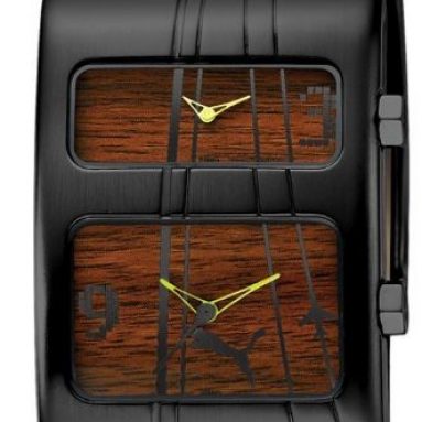 PUMA Unisex Dual Black and Wood Grain Dial Watch