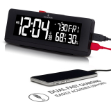 Color Changing LED Display Alarm Clock with 2 Fast Charging USB Ports, Date, Temperature & Humidity