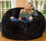 Comfy Sacks 6 ft Memory Foam Bean Bag Chair, Black Furry