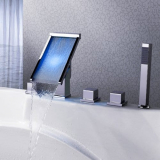 Contemporary Modern LED Deck Mounted Roman Tub Filler Brass Shower Faucet