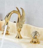 Crystal Knobs Basin Faucet Widepspread 3 Holes Sink Mixer Tap Gold Finish