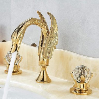 Crystal Knobs Basin Faucet Widepspread 3 Holes Sink Mixer Tap Gold Finish