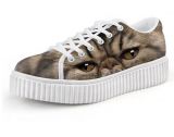 Cute Cat Print Women Low Top Platform Fashion Sneaker Lace-up Skate Shoe