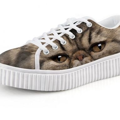 Cute Cat Print Women Low Top Platform Fashion Sneaker Lace-up Skate Shoe