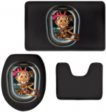 Cute Giraffe Soft Flannel Bathroom Rug Set 3 Piece