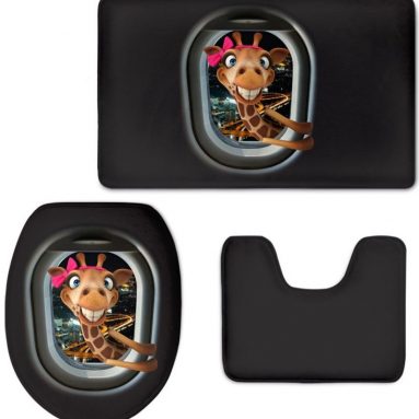 Cute Giraffe Soft Flannel Bathroom Rug Set 3 Piece