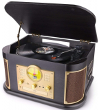 D&L Vintage Record Player Wood 7-in-1 Bluetooth Phonograph Built-in Stereo Speakers