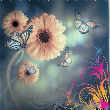 Decor Ombre Garden Fabric Artistic Shower Curtain Gerbera Flowers Decor