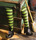 Deluxe Plush Witch Legs Green and Black with Shoes Great Halloween Decor