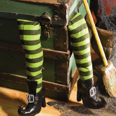 Deluxe Plush Witch Legs Green and Black with Shoes Great Halloween Decor