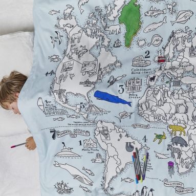 Doodle World Map Duvet Cover